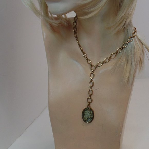 Patricia Nash Goldtone Map Print of France Oval Link Y Necklace Charm Adj 19" L - Picture 1 of 9